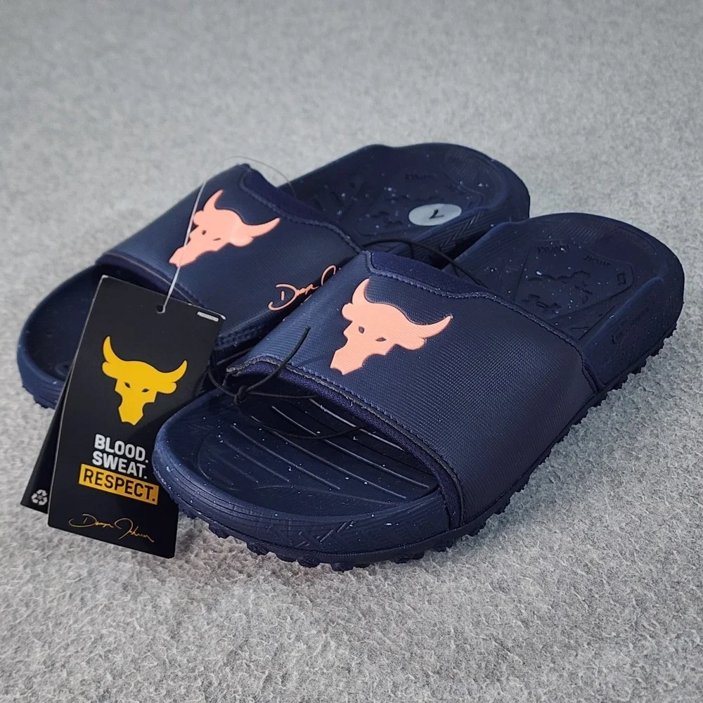 Under Armour Project‎ Rock 3 Slides Unisex Adult M7 W8.5 Blue Slip-On Sandal